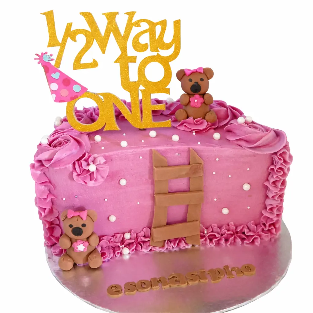 3D Glitter Gold Half Birthday Topper | 1/2 Way to ONE Cake Decoration